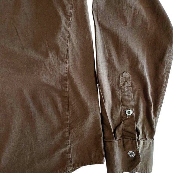 G by Guess Solid Brown Long Sleeve Button Up Dress Shirt Men's Size Large - Picture 5 of 8